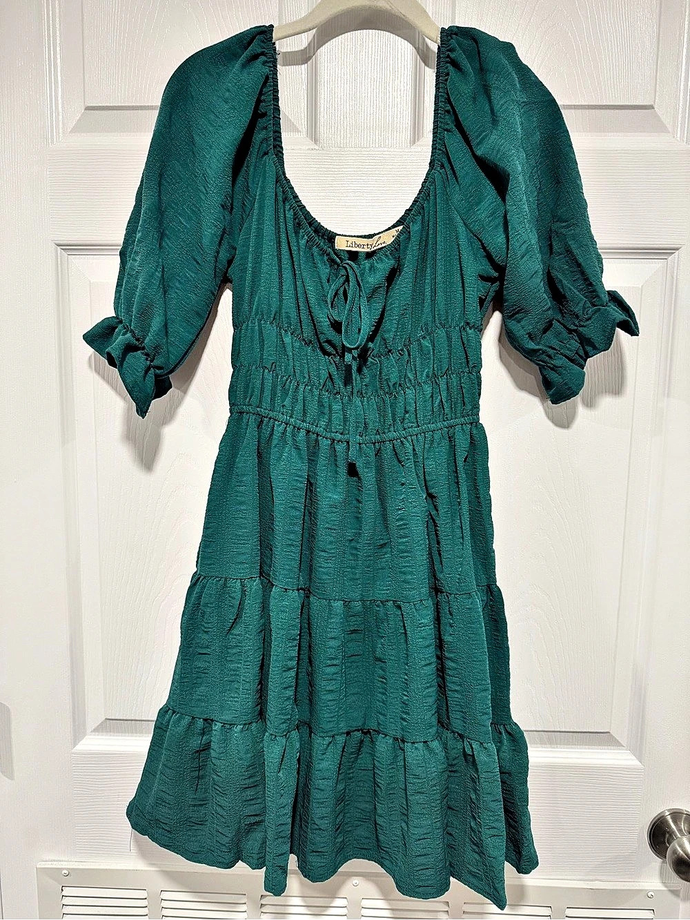 Liberty Love Tiered Smocked Mini Dress Green Medium